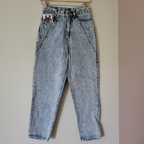 Vintage Denim - Vintage NWT Deadstock Acid Wash 80s Western Tapered Leg Jeans Size 26